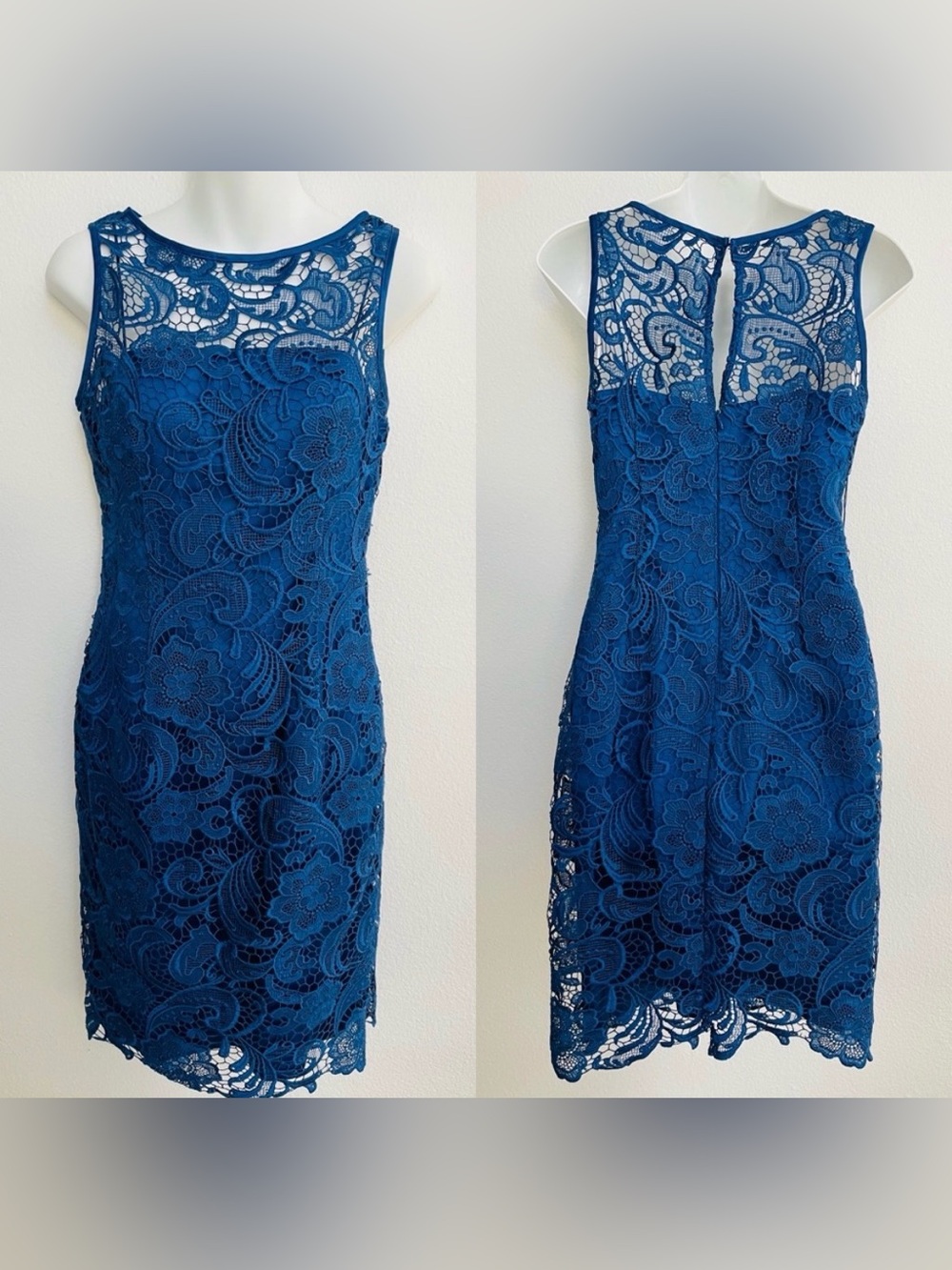 ADRIANNA PAPELL Fabulous Cobalt BLUE LACE Sheath DRESS Size 2